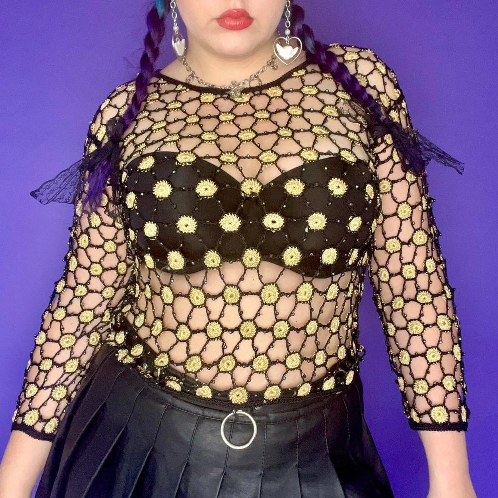 Vintage beaded fishnet top